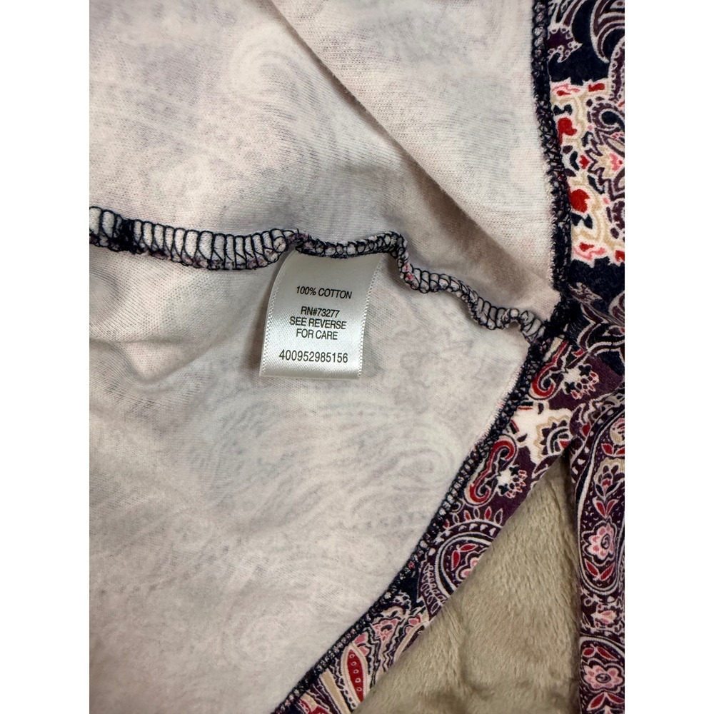 Croft & Barrow Classic Tee Womens Large L V-Neck Long Sleeve Paisley Cotton Navy - Picture 4 of 5